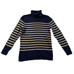 Ralph Lauren LRL Sweater Womens 1X Blue Gold Metallic Stripes Turtleneck Casual